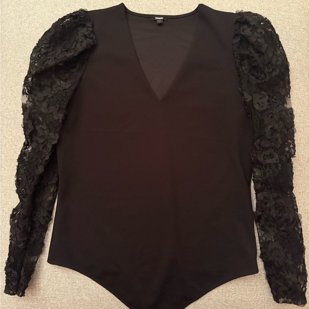 Express Black Floral Lace Sleeve Bodysuit